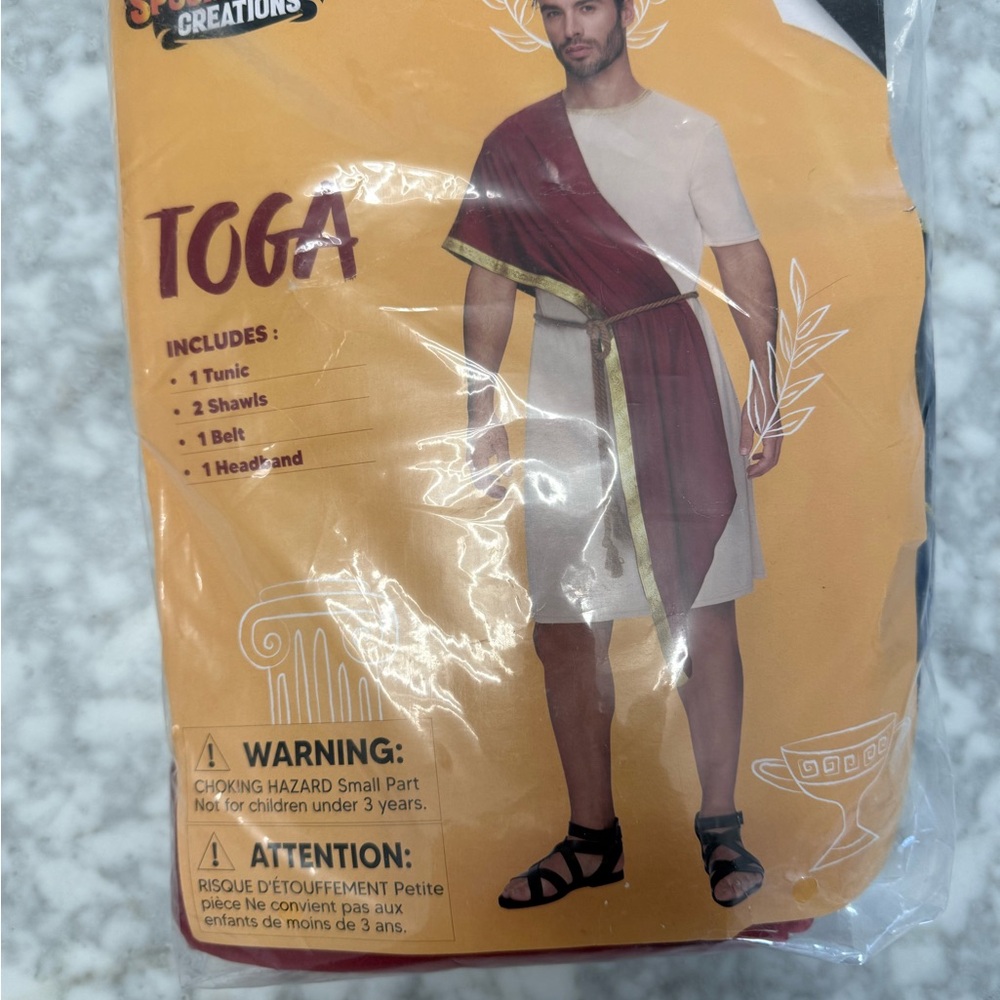 Men's Burgundy Toga Belted Costume with Gold Trim